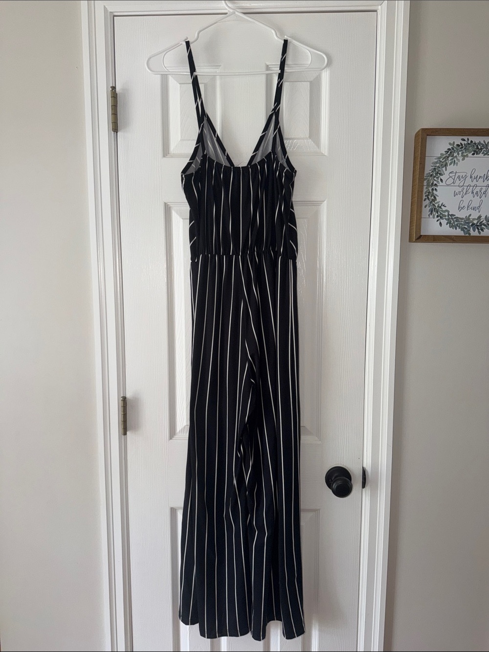 Black Vertical Stripe Spaghetti Strap Jumpsuit - Picture 4 of 6
